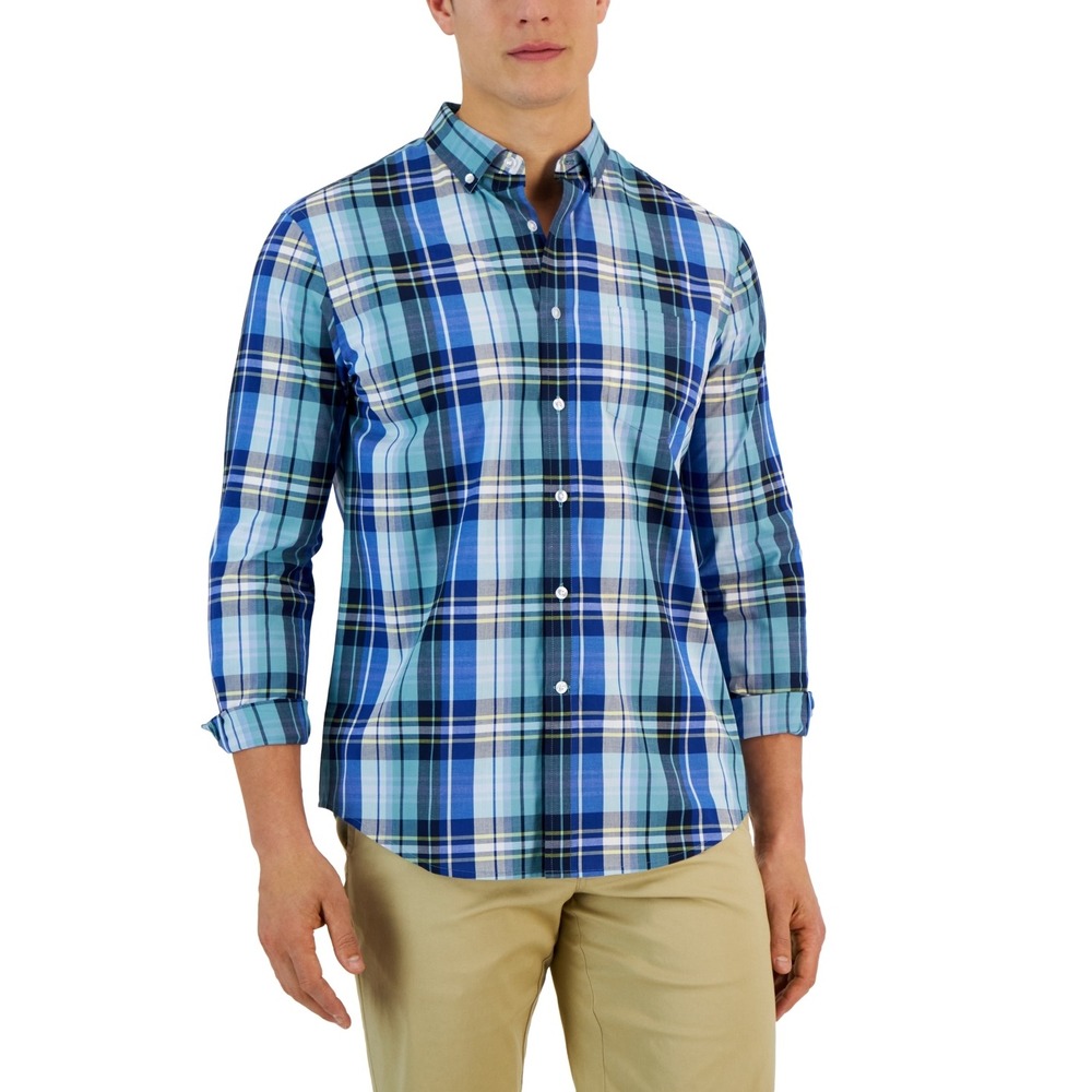 Club Room‎ Arthur Classic-Fit Plaid Button-Down Poplin Shirt Size L